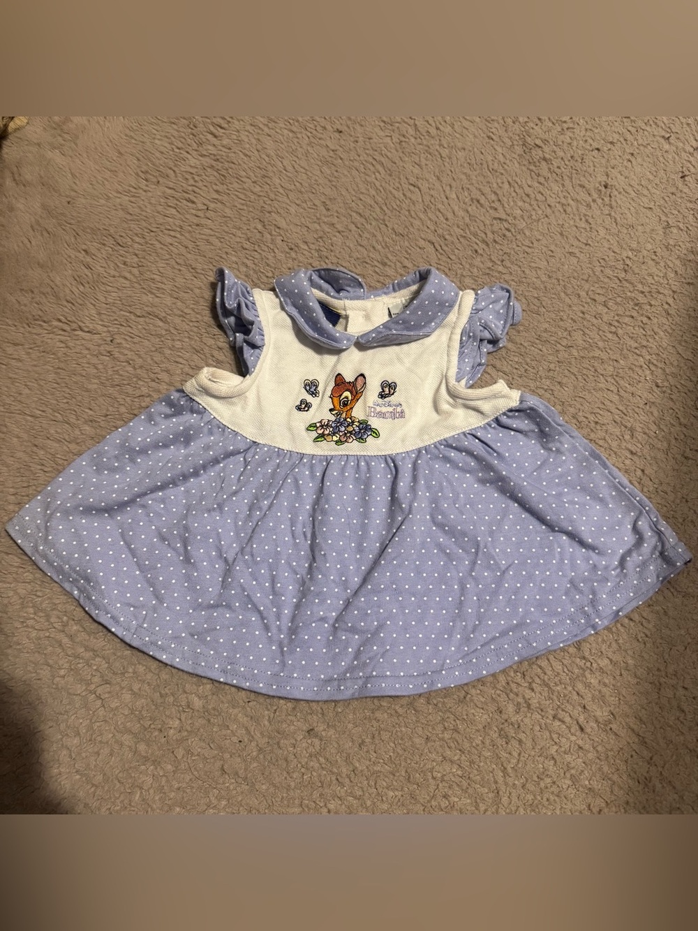 Vintage Y2K Embroidered Bambi Baby 3-6 Month Dress Purple Dot Walt Disney Bentex